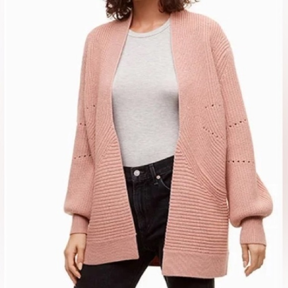 Aritzia Wilfred Darcey Cardigan - Light Pink Merino Wool Knit Sweater